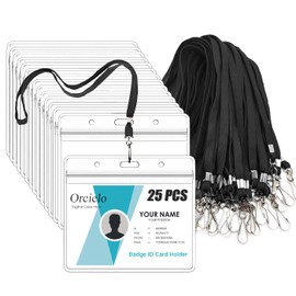 20Pcs Clear Plastic Horizontal Name Tags Badge ID Card Holders and 30Pcs Flat Neck Lanyards