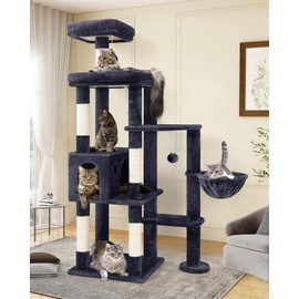 Globlazer F65 Extra Large Cat Tree, 65inch Tall Cat Tree for Indoor Cats Large Adult, XL Cat Tower with 5 Scratching Posts, 2 Perches, Spacious Condo, Hanging Basket, Dark Grey