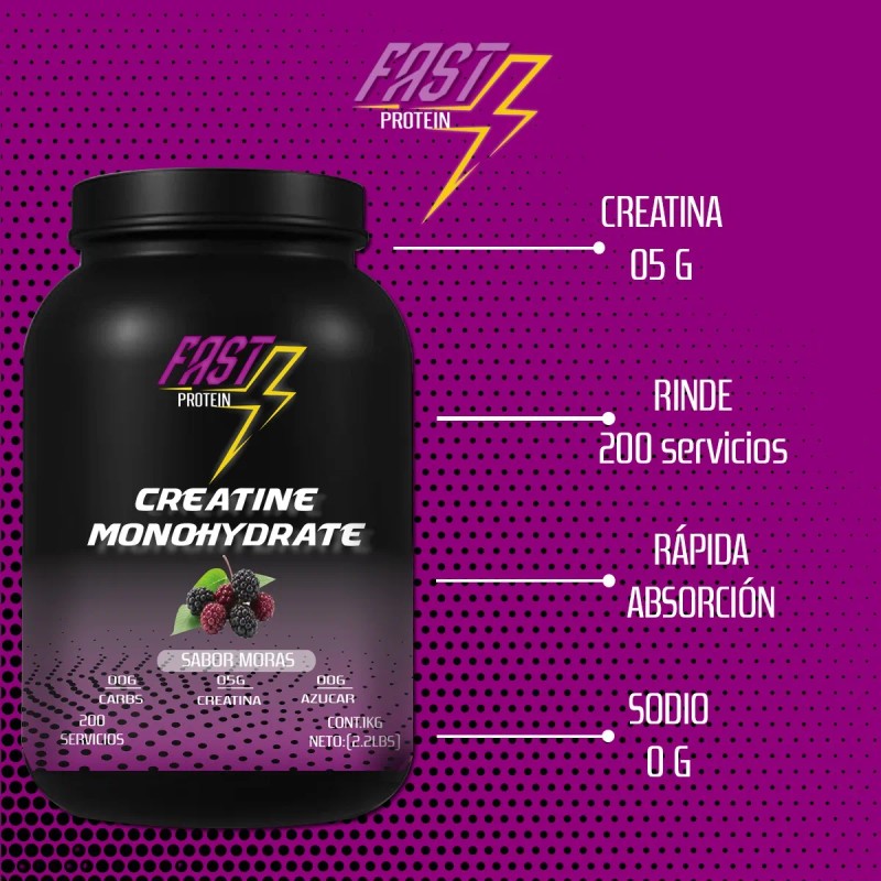 Creatina Monohidratada Fast Protein 1kg 200 Servicios Varios Moras-