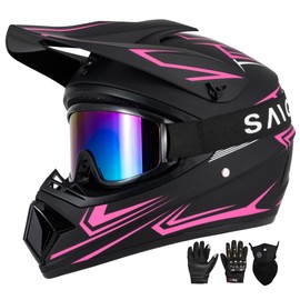 XINGSILUC Youth Kids Motocross Helmet DOT Approved - Full Face Dirt Bike Helmet Set with Goggles, Gloves & Mask - ATV Off-Road Motorcycle Helmets for Boys & Girls (Pink, X-Large)