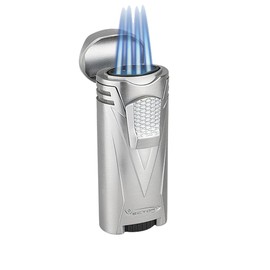 Vector KGM Vector Ironquad Wind Resistant Quad Flame Jet Torch Cigar Butane Lighter (Chrome Satin)