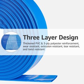 1.25" x 100 FT Pool Backwash Hose, Heavy Duty PVC Discharge Hose, Lay Flat Discharge Hose with 2 Clamps, Pool Drain Hoses for Inground Pools, Pool Filter, Weather and Burst Resistant, 6 Bar