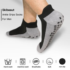 SkiBeaut Men Low Cut Socks Non Slip Grips Cushion Ankle Socks for Man 3 Pairs Pilates Yoga Hospital Anti Skid Mens Socks