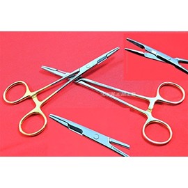 German Premium 2 PCS Olsen HEGAR Needle Holder Serrated 5.5 Inches with Gold Rings Veterinary Dental Surgical CYNAMED