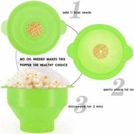 Cuenco Plegable para Palomitas de Maíz, Apto para Microondas, para Hacer Palomitas de Maíz, Cubo de Silicona Seguro para Palomitas de Maíz con Tapa y Asa para Fiestas y Noches de