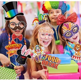 Losuya 30pcs Lustige Zirkus Photo Booth Requisiten Karneval Party Foto Requisiten Dekorationen für Karneval Geburtstag Party Supplies