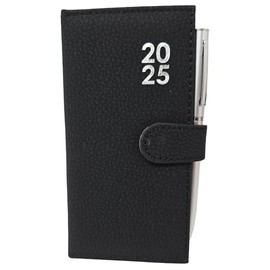 2025 Week To View Premium Padded Slim Pocket Diary Stud Close Diary With Pen (Black)