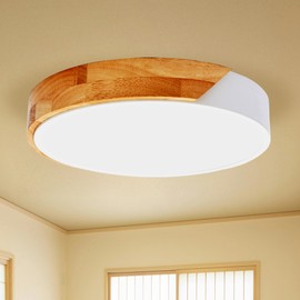 Modern Flush Mount Ceiling Light Fixture 12 Inch,24W Wood Round LED Close to Ceiling Light Fixtures 2700-5000K Tunnable Ceiling Lamp,Ceiling Lights for Bedroom Living Room,Hallway