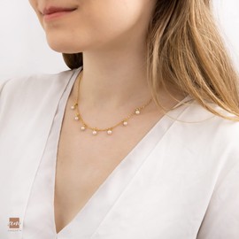 Amberta Women's 925 Sterling Silver Freshwater Pearl Necklace, Gold, Pearl