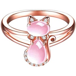 Jude Jewelers Rose Gold Pink Fleurstone Cat Rhinestones Animal Ring (8)