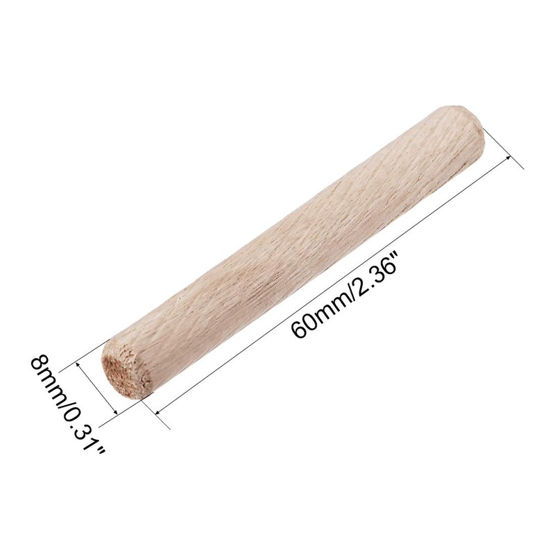 sourcing map 0.31"x2.36"(8x60mm) Wooden Dowel Pin Wood Kiln Dried Fluted