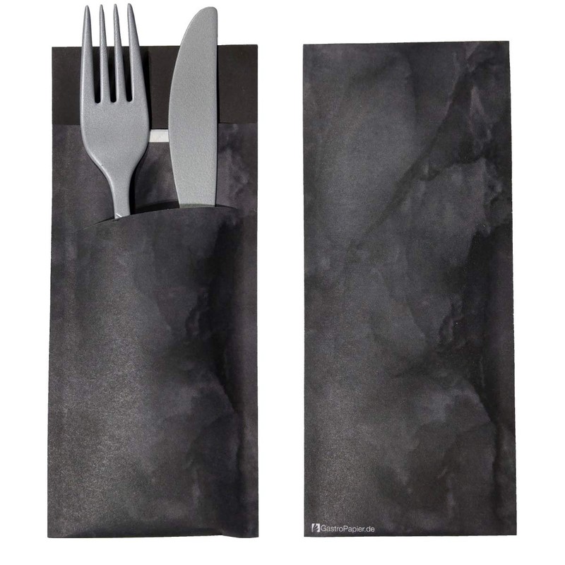 30 Pieces Cutlery Pouches with Napkin, Paper, black