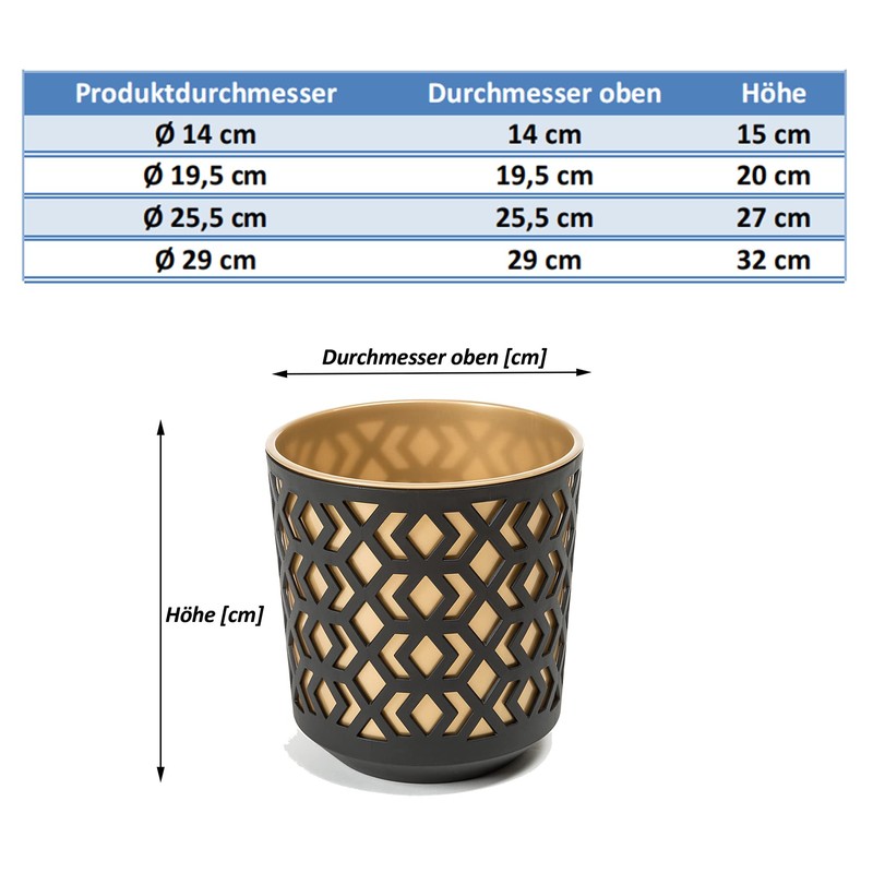 Tymar Flower Pot, Set of 2, Round Shape, Planter (Black/Gold,