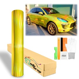 60"x72" (5FTx6FT) Yellow Holographic Rainbow Neo Chrome Vinyl Wrap Sticker Decal Film Sheet Free Tool Kit