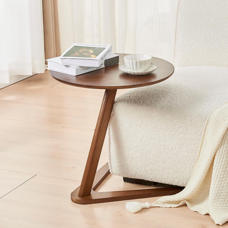 Uniclinens C-Shaped Solid Wood Round End Table, Side Table for