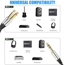 Tunghey 6m 1/4" Insert Cable, Stereo to Dual Mono Y Splitter, TRS to 2 TS Breakout Audio Cable for Audio Console, Preamplifier, Amplifier, Professional Audio Equipment Connections