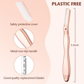 Eyebrow Razor, Dermaplaning Tool for Face, Face Razors for Women, Dermaplane Razor, Hair Removal and Exfoliation, Facial Razor, Face Shaver for Women&Men, 6 Blade Refills with Blade Cover (Rose Gold)