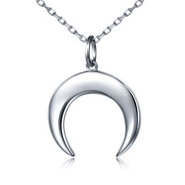 Flyow S925 Sterling Silver Crescent Moon Pendant Necklaces for Women Girls with 18 Inches + 2 Inches Adjustable Chain Birthday Christmas Gifts