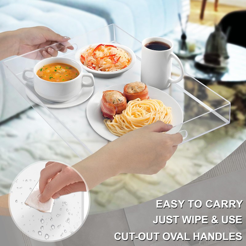 MAONAME Clear Serving Tray with Handles, Plastic Clear Tray, Rectangle