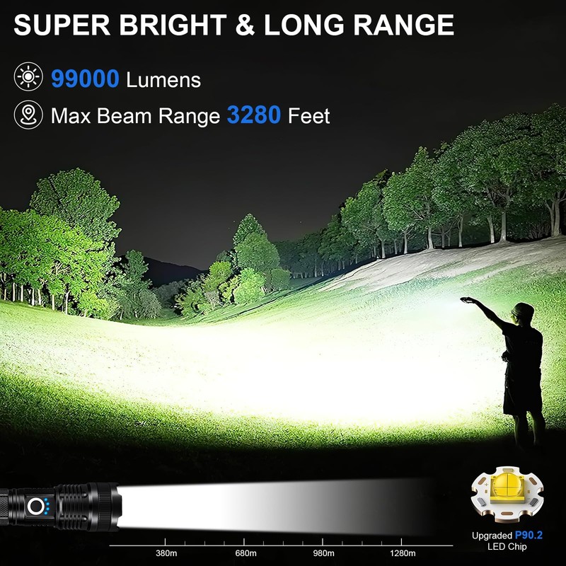 3 Pack Rechargeable Flashlights High Lumens, 990000LM Super Bright LED