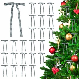 Meseey 30 Pcs Christmas Gingham Ribbon Bows 5 x 7 Inch Vintage Buffalo Plaid Ribbon Gift Bows for Tree Wreath Garland Home Decor Indoor Outdoor Decorations (Green White35)