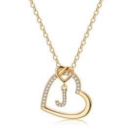 TINGN Letter Chain Women Girls - 14 Carat Gold-Plated Chain Girls CZ Heart Pendant Chain Women's Girls Necklace with Letters Heart Chain Women Teenager Girls Gifts for Women Girls Jewellery, Brass,