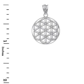 Sterling Silver Round Flower Of Life Sacred Geometry Spiritual Pendant Necklace, 16"