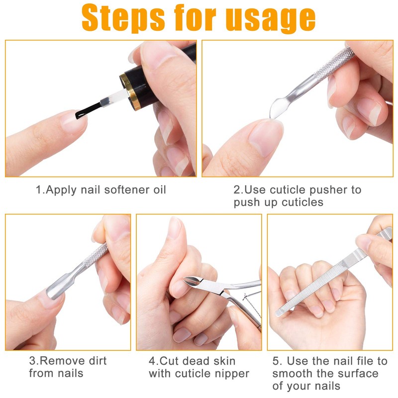 4 Piece Cuticle Pusher Set, Stainless Steel Cuticle Remover, Metal