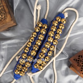 Shah Crafts Ghungroo Bell Blue 2 Line 20+20 Bells Dancing Ghungroo Ankle Pair Bracelet Bells Tied with Blue Velvet Pad Indian Classical Dancers Bharatnatyam Kathak