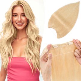 TESS Human Hair Extensions Adjustable Invisible Transparent Wire with 2 Secure Clips Natural Real Straight Hair for Women UK 55g 12 inch #613 Bleached Blonde