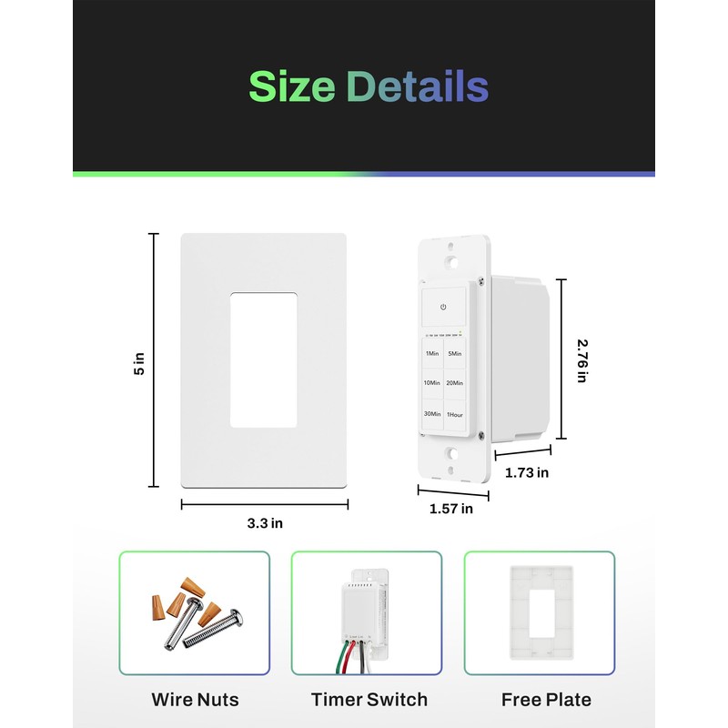 BN-LINK Countdown Timer Switch for Bathroom Fans and Lights, Wall