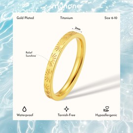 munone 2mm Sunshine Ring for Women Men,18k Gold Plated Titanium Sun Engraved Stacking Rings, You Are My Sunshine Statement Band