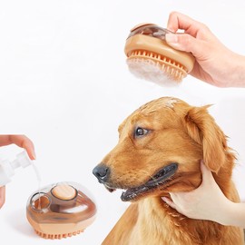 Pet Cat & Dog Bath Brush | Dog Shampoo Brush | Dog Scrubber for Bath | Dog Grooming/Washing/Shower Brush Easily Removes Loose Undercoat for Short & Long Haired Dogs/Cats (Orange)