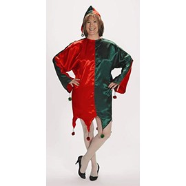 Costume SuperCenter 2 Piece Red and Green Satin Jingle Elf Christmas Dress – One Size Fits Most