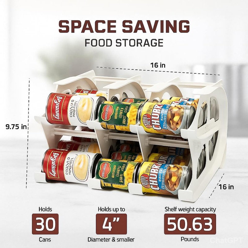 FIFO Countertop Mini Can Tracker Holds 30 Standard 10-24 Oz