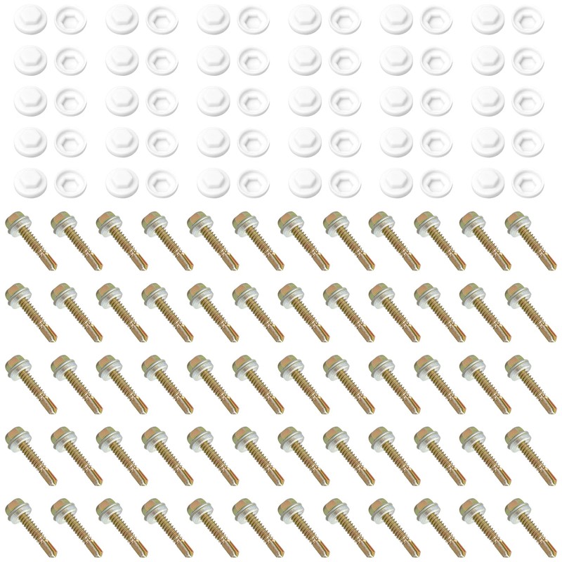60 PCS Hex Head Self Drilling Screws with Plastic Caps,