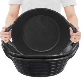 Maxdot 3 Pieces Rubber Feed Pan with Handle 3 Gallon Durable Versatile Rubber Bucket for Livestock Pets Feeding Watering Bowl Supplies