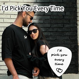 Valentines Day Gifts for Boyfriend Girlfriend Anniversary Birthday Gifts for Husband Wife I'd Pick You Every Time Guitar Pick Music Gift with Pu Leather Keychain