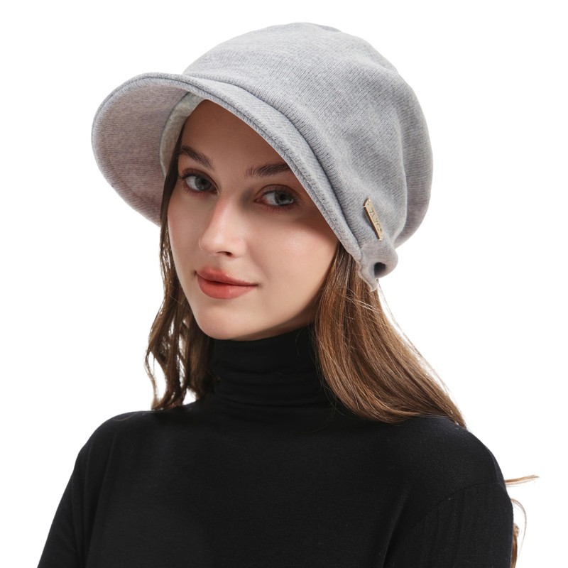 ZLYC Women Slouchy Beanie with Short Visor Brim Double Layer