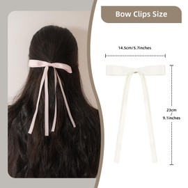 Hair Bows For Women, 4Pcs Bow Hair Clips Fabric Bowknot With Long Tail Hair Accessories Barrette Hair Ribbons for Women Girls Toddlers Teens Kids (4Pcs, Beige+Pink)