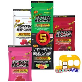 (PACK OF 5) Jelly Beans Extreme - Carbs, Electrolyte, Vitamins B & C - Energy Sport Candy - Comes With One Resealable ZipBag