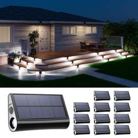 12 Pack Cool White Solar Powered Stair Lights for Outside Waterproof Deck Step Safety LED Ourdoor Decorative Lamp for Porch Railing, Backyard, Patio, Pathway, Garden, Pool, Easy Installation in 1 Min