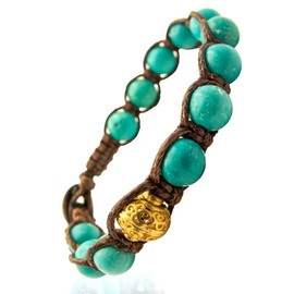 Samsara Tibetan Buddhist Bracelet - Shamballa with Sky Blue Turquoise - Waxed Cotton Thread, Cotton, stone, Light Blue Turquoise