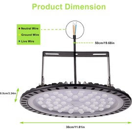 Sararoom 200W 110V UFO LED High Bay Light No Plug, FCC Listed, LED Garage Industrial Light 20000 Lumen 6500K Cold White LED Shop Light Commercial Bay Lighting for Factory Warehouse Workshop