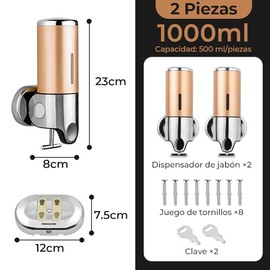 Dispensador De Jabón, 2pcs 500ML Dispensador de Jabón Pared Líquido de para Baño, Cocina, Fregadero Doméstico, Dispensadores Integrados en la Cubierta
