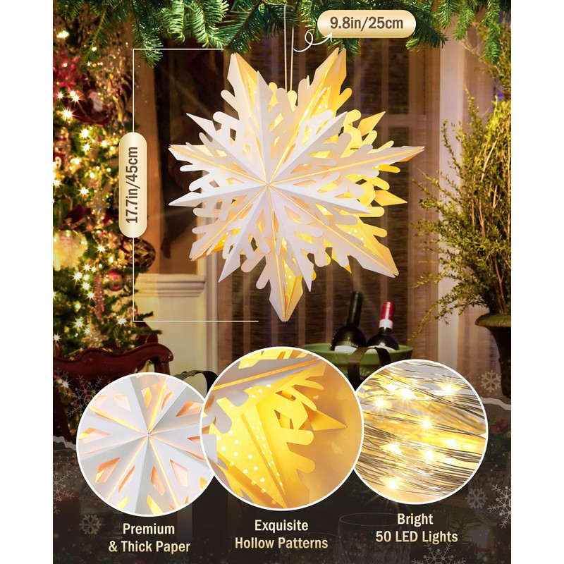 Luxspire 5 Pack Christmas Paper Star Lantern, 17.7” Hanging Paper