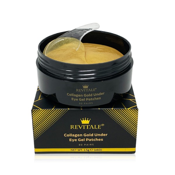 REVITALE Gold under EYE Collagen Gel Mask, Nourishes, Firms & Hydrates, Puffy Eyes & Dark Circles, Hyaluronic Acid (30 Pairs - Jar)