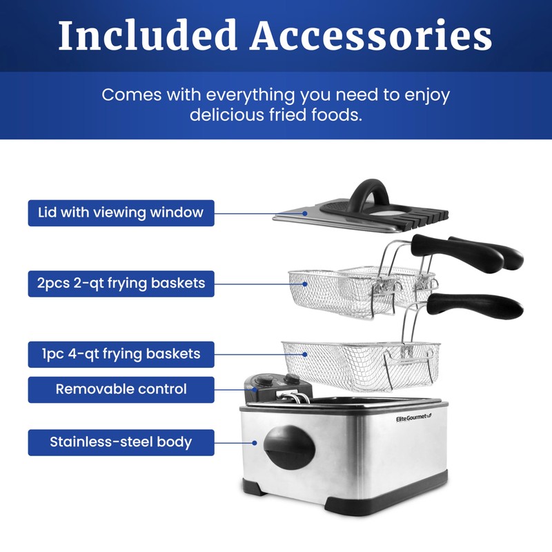 Elite Gourmet EDF-401T Electric 4.5 Qt. / 17 Cup Immersion