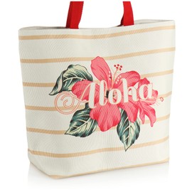 com-four® Beach Bag - Women's Shopper for Shopping - Modern Pool Bag for Beach Utensils - Shoulder Bag for the Beach (Beige - Aloha), Beige - "Aloha", Modern