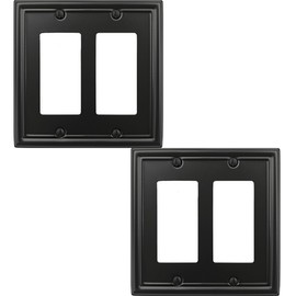 OKAWYC Black Luca Metal Wall Plate, 2-Gang Double Decorator Rocker Light Switch Cover, 2-Pack Modern Decorative Durable Stylish Wallplate for Dimmer Switch, GFCI Outlet, or Receptacle